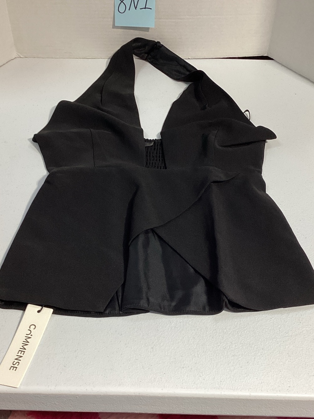 Commense Black Halter Peplum Top